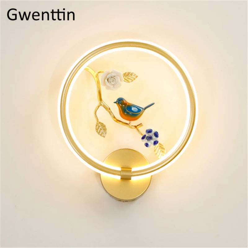 applique murale ronde à led fleur et oiseau décoratif pour intérieur - vue 13 sur 20