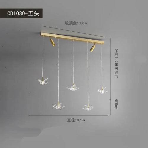 suspension moderne en forme d'oiseau en cuivre et acrylique décoratif - vue 10 sur 9