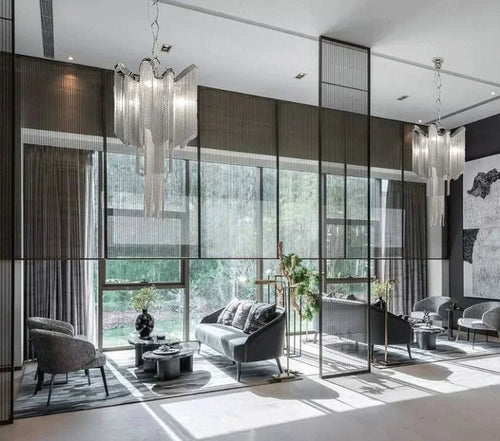 lustres modernes en aluminium avec chaîne et pompons à LED - vue 6 sur 6