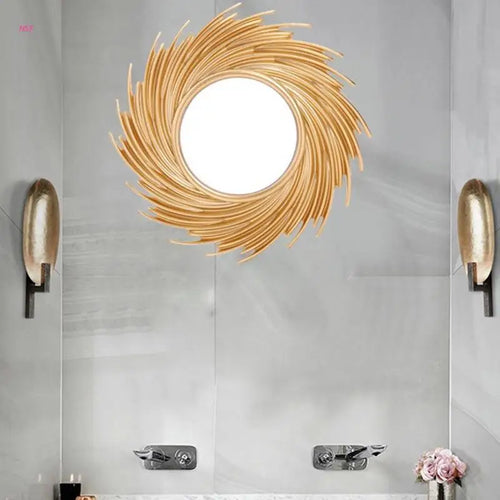 miroir décoratif en rotin forme de soleil pour décoration intérieure - vue 6 sur 6