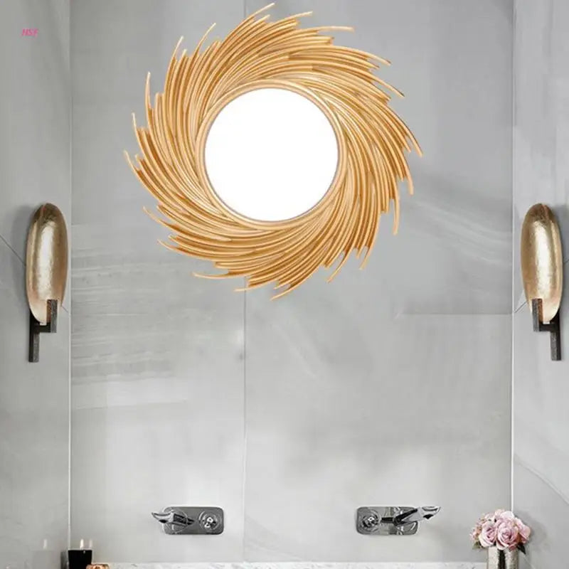 miroir décoratif en rotin forme de soleil pour décoration intérieure - vue 6 sur 6
