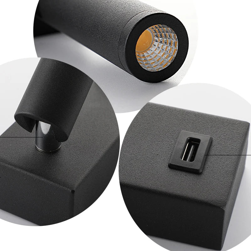 spot led rotatif moderne avec interrupteur en métal pour lecture - vue 6 sur 8