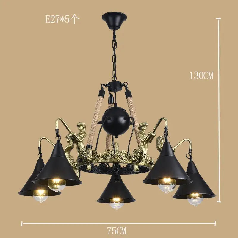 lustre style industriel en ferronnerie et corde de chanvre - vue 9 sur 14