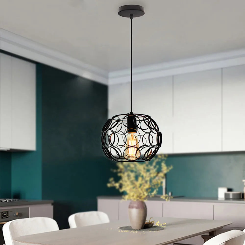 luminaire suspendu industriel rétro avec cage métallique led moderne - vue 2 sur 8