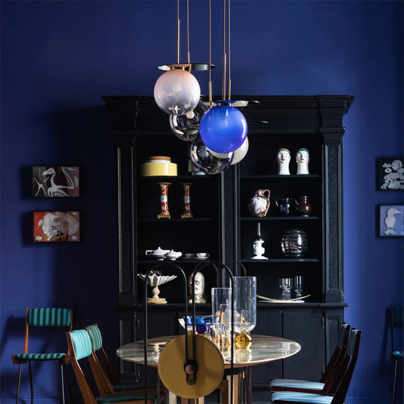 Design UFO Suspension Lumière Ronde Fer Danemark Boule De Verre Coloré LED Suspension Luminaire Maison Cuisine Suspension - vue 3 sur 11