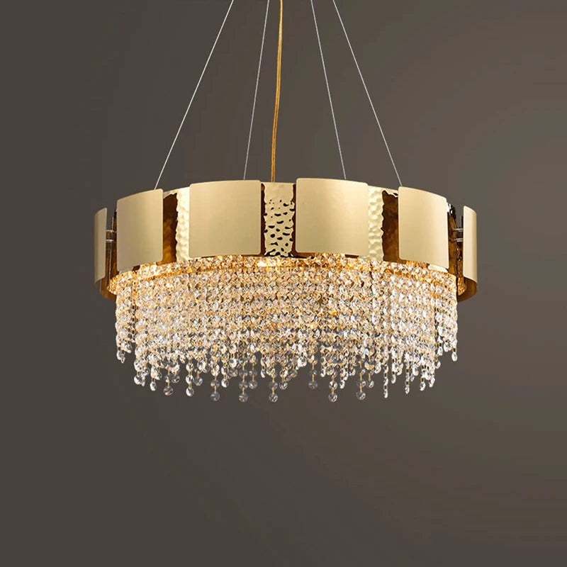 lustre en acier inoxydable à led avec cristal doré - vue 4 sur 16