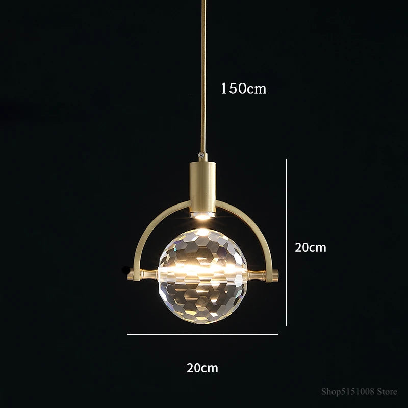 suspension LED en cristal design nordique luxueux - vue 8 sur 8