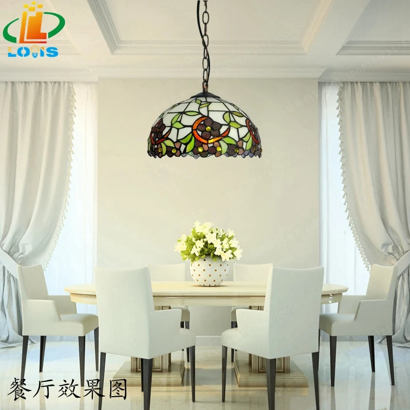 lustre orchidée style tiffany en verre teinté pour intérieur élégant - vue 4 sur 9