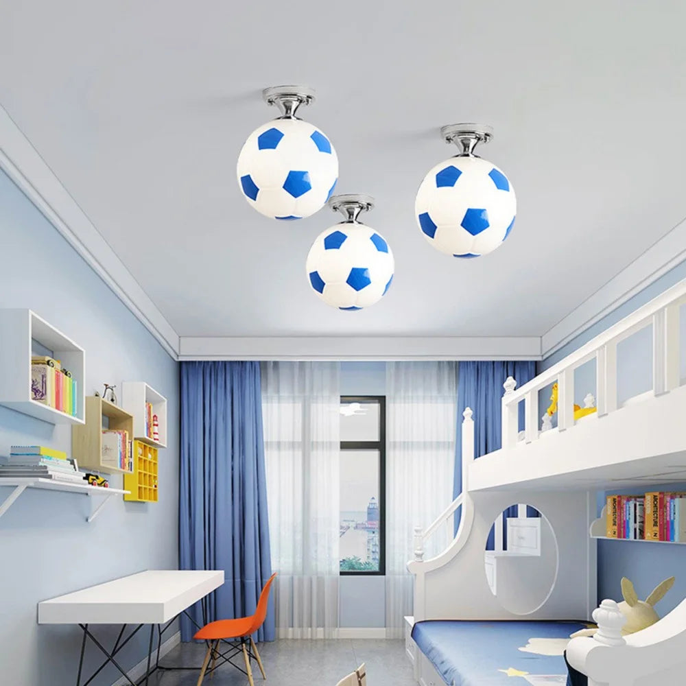 Ballon de Football LED plafonniers 220V E27 Football Bar Club plafonnier créatif enfants garçon chambre décoration luminaire - vue 3 sur 10