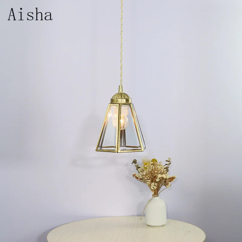 suspension vintage en verre japonais et cuivre design nordique - vue 3 sur 10