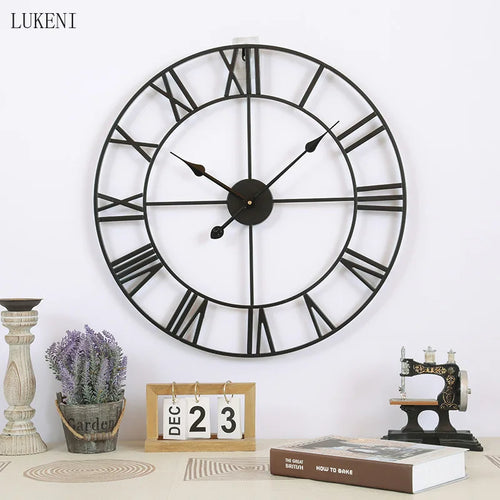 horloge murale ronde rétro 3D chiffres romains décoration intérieure - vue 3 sur 11