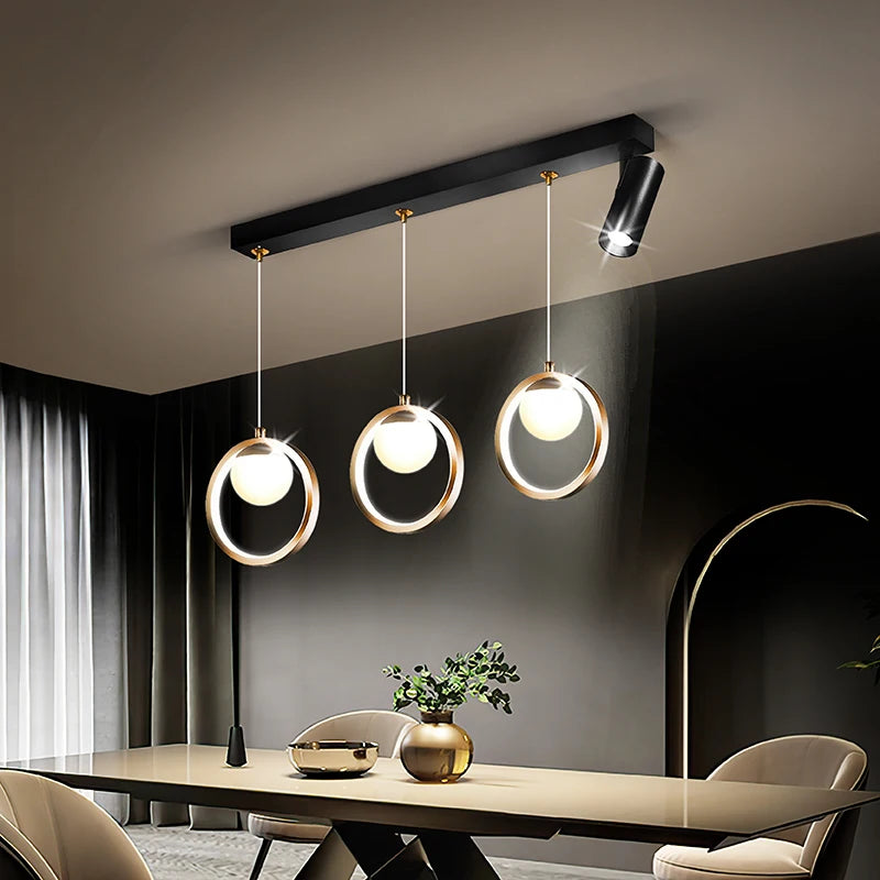 lustre led moderne nordique petit cercle avec spots - vue 4 sur 10