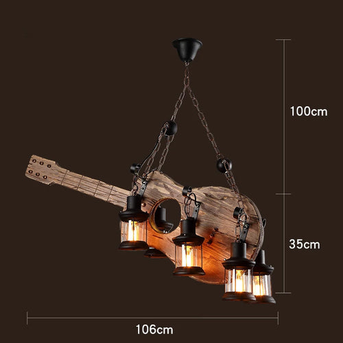 lustre vintage loft en bois avec suspension LED - vue 17 sur 28