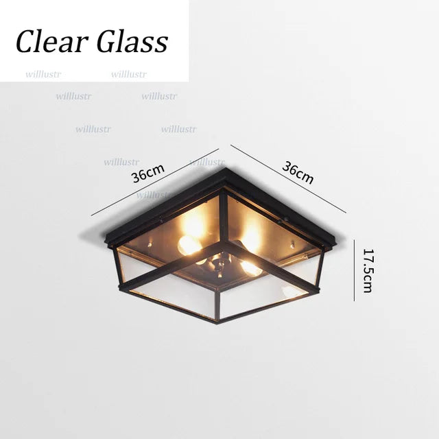 (mai80j) Plafonnier style rétro en métal et verre carré Rahja - vue 2 sur 3