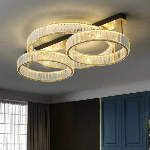 plafonnier de luxe en cuivre et cristal décoration moderne - vue 2 sur 15