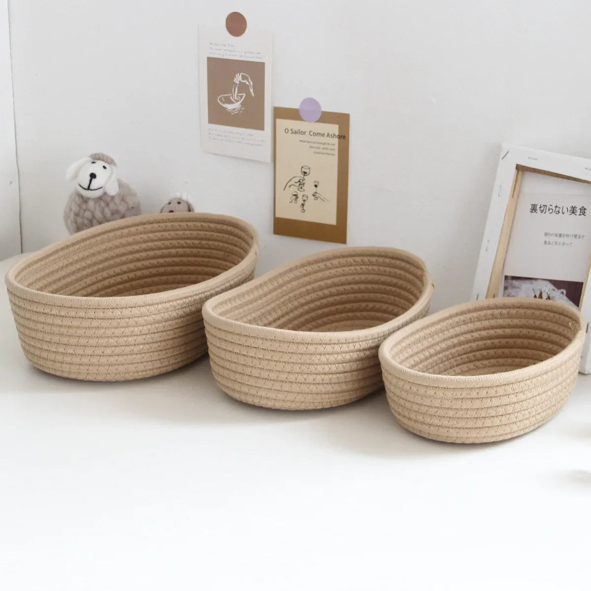 paniers en corde de coton pour rangement et organisation des objets - vue 6 sur 13