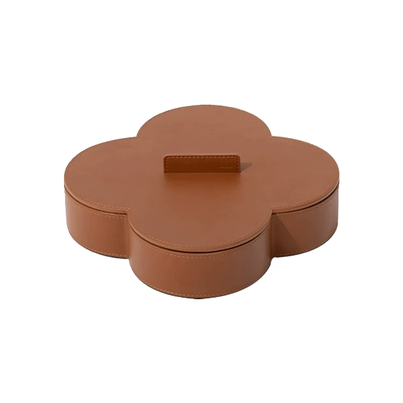 boîte de rangement ronde en cuir haut de gamme pour bijoux et objets décoratifs - vue 6 sur 7