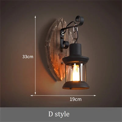 applique murale industrielle en bois style loft vintage - vue 12 sur 19