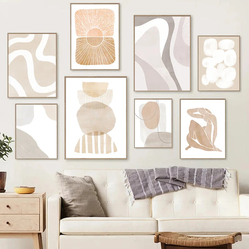 toile abstraite géométrique en tons neutres pour décoration murale