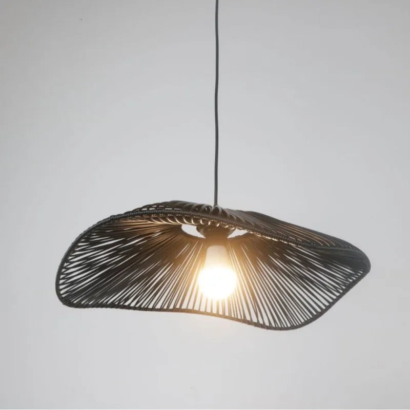 lampe de restaurant en rotin style wabi-sabi rétro zen - vue 6 sur 9