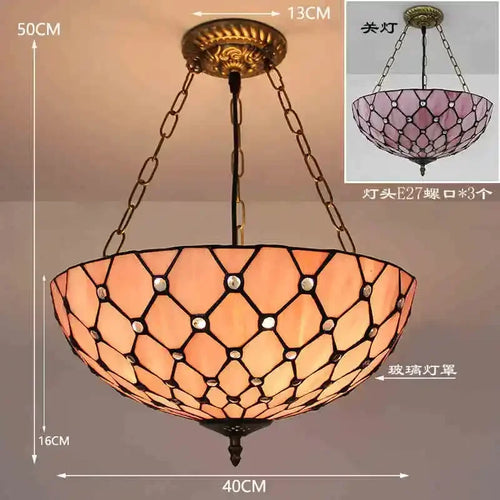 lustre en verre teinté style tiffany pour décoration intérieure suspendue - vue 10 sur 11
