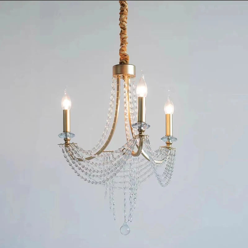 lustre moderne nordique en cristal minimaliste doré 6 anneaux