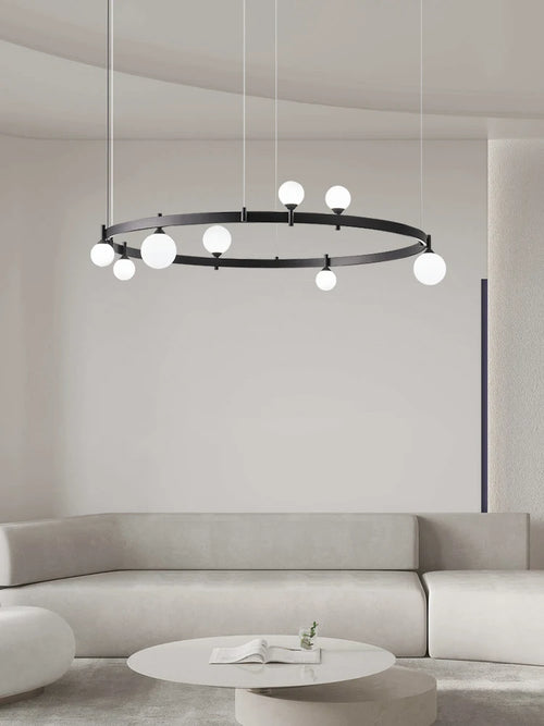 suspension circulaire en fer et verre pour décoration intérieure - vue 3 sur 8