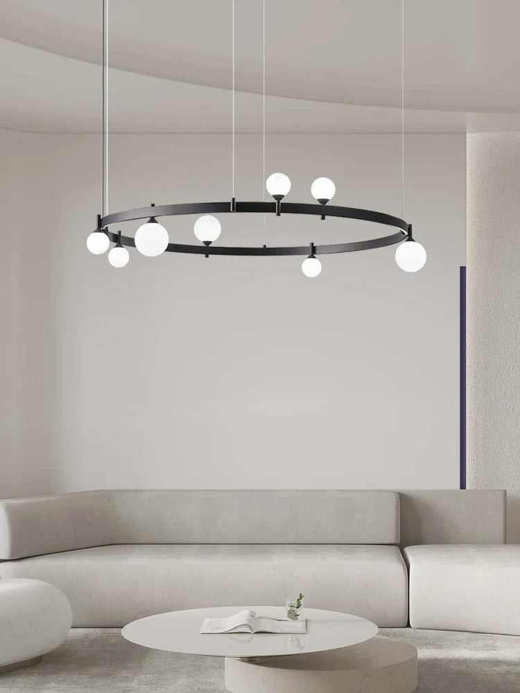 suspension circulaire en fer et verre pour décoration intérieure - vue 2 sur 8