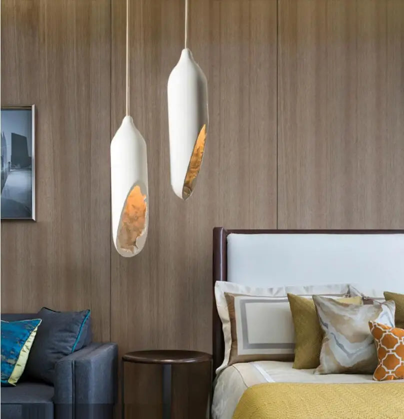 Janpanese Wabi Sabi suspension moderne créative plâtre suspension lampe Foyer cuisine chambre chevet abstrait blanc lustre - vue 3 sur 7