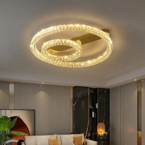 Plafonnier anneau led luxe dimmable doré cristal - vue 3 sur 5