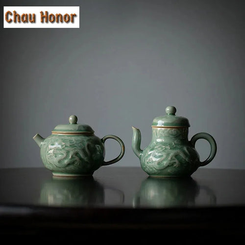 Théière céladon yue kiln dragon phénix relief filtre - vue 3 sur 7