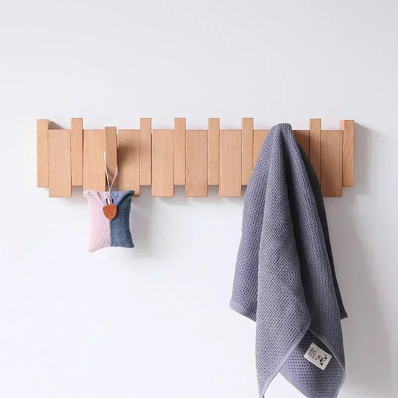 porte-manteaux en noyer suspendu avec crochets créatifs en bois massif - vue 4 sur 15