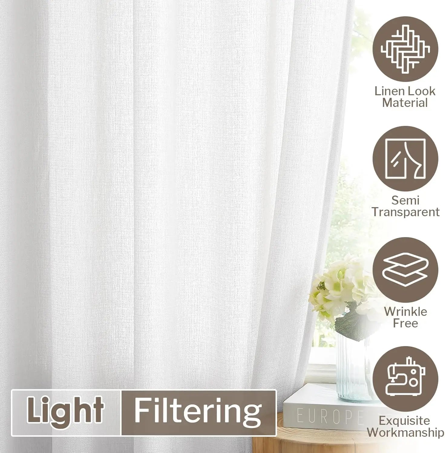 Voilage tulle uni sur mesure pour chambre salon - vue 6 sur 9