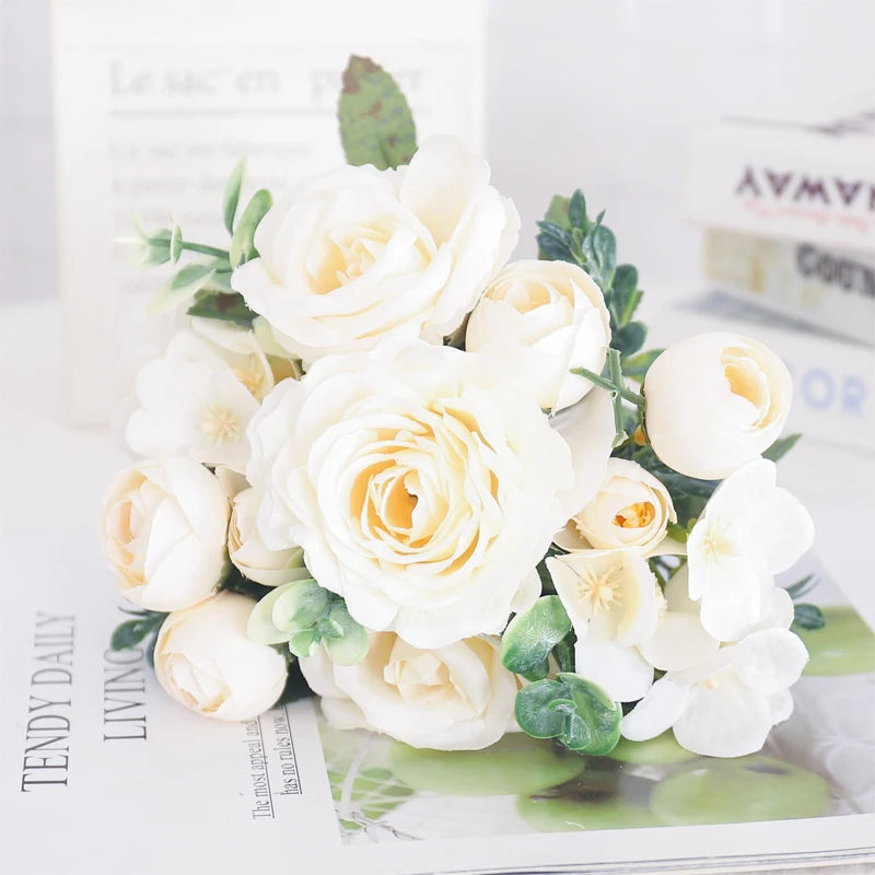 fleurs artificielles soie pivoine hortensia décoration mariage bouquet - vue 8 sur 40