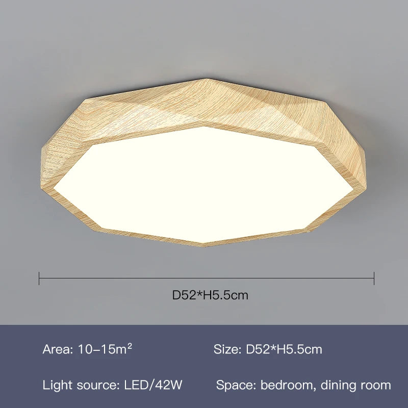plafonnier led moderne en bois et métal design géométrique - vue 13 sur 14