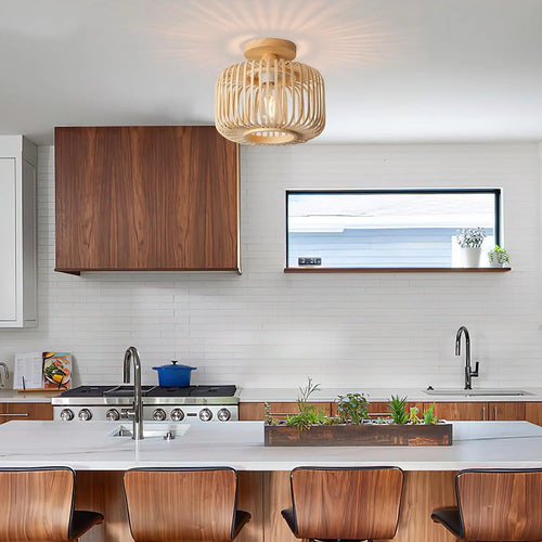 plafonnier en bambou tricoté à la main pour décoration créative - vue 3 sur 8