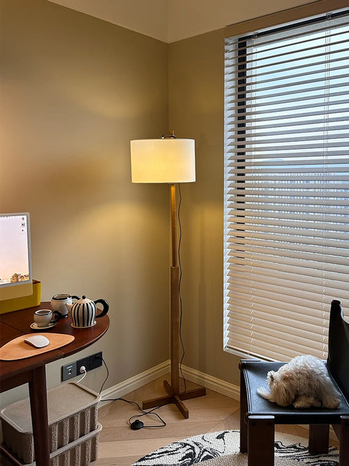 lampadaire japonais wabi-sabi en bois massif éclairage ajustable moderne - vue 4 sur 5