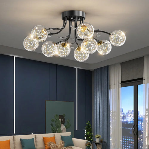 lustre en boule de verre nordique doré luminaire décoratif d'intérieur - vue 4 sur 18