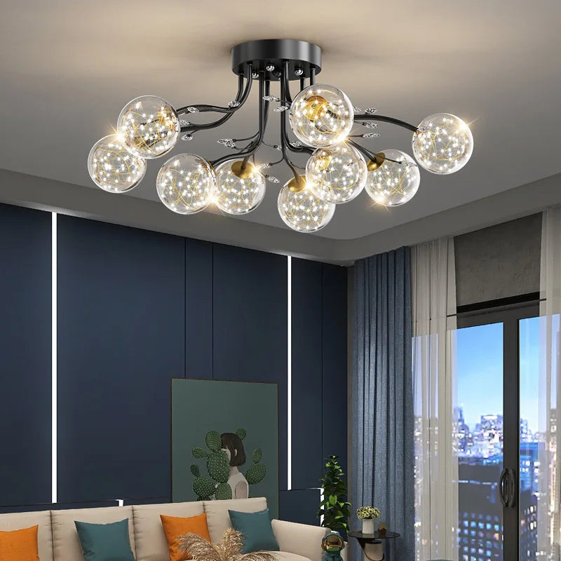 lustre en boule de verre nordique doré luminaire décoratif d'intérieur - vue 4 sur 18