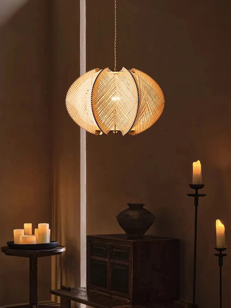 lustre en corde de chanvre et bois pour décoration intérieure - vue 5 sur 9