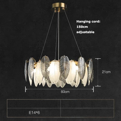 lustre suspendu led art déco avec plumes blanches et grises - vue 18 sur 17