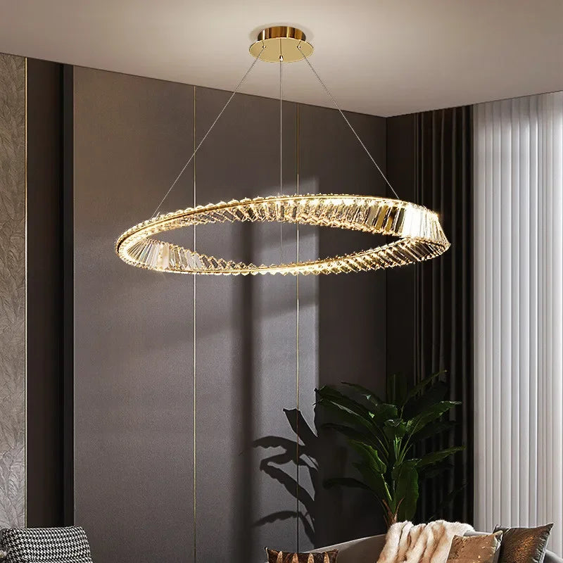 LustreSalon moderne Led K9 Dimmable de luxe or anneau irrégulier cristal - vue 5 sur 17