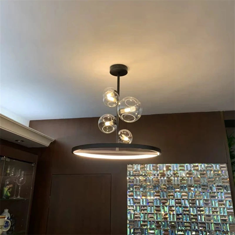 lustre moderne en verre transparent avec bulles en métal - vue 5 sur 10