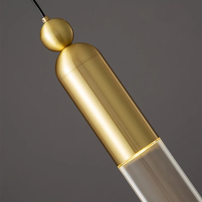 lustre led cylindrique en cuivre et acrylique transparent - vue 5 sur 8