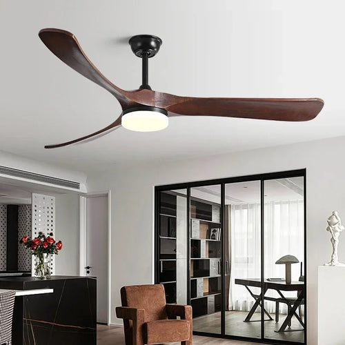 ventilateur suspendu en bois avec lumière design élégant pour toutes saisons - vue 2 sur 9