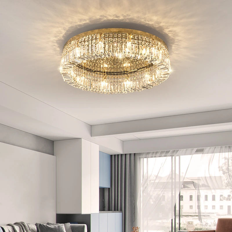 lustre en cristal moderne doré argenté à led pour décoration intérieure - vue 6 sur 16