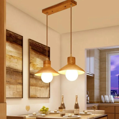 Suspension LED en bois au design nordique E27 - vue 4 sur 13