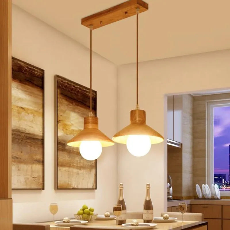 Suspension LED en bois au design nordique E27 - vue 3 sur 13