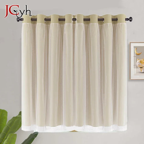 Rideau occultant court double couche style moderne carreaux - vue 4 sur 8