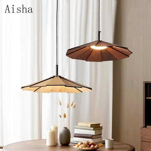 suspension japonaise wabi-sabi en noyer fait main pour décoration intérieure - vue 2 sur 8